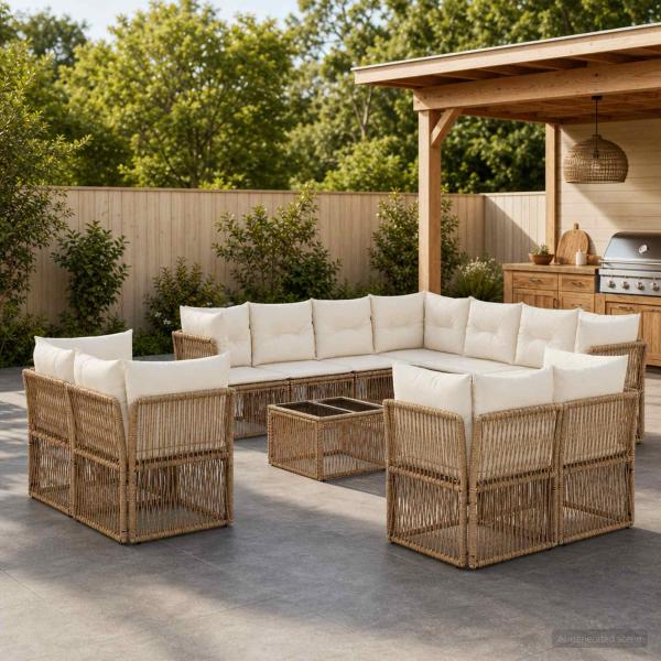 ARDEBO.de - Gartensofa-set 12 Stk. Beige Poly-Rattan