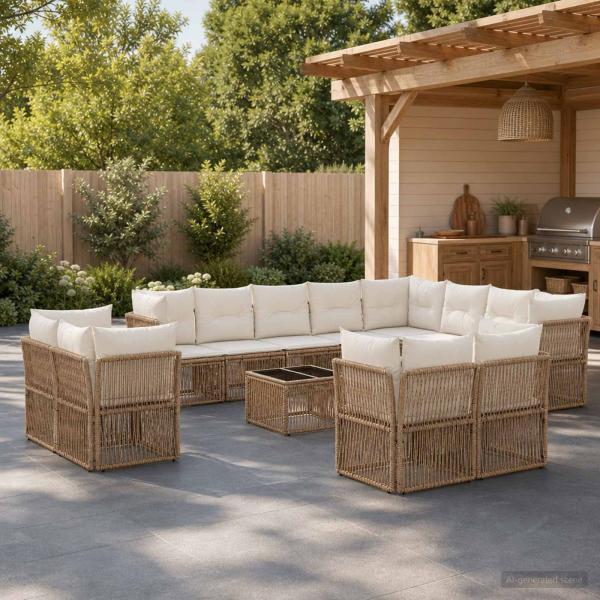 ARDEBO.de - Gartensofa-set 13 Stk. Beige Poly-Rattan