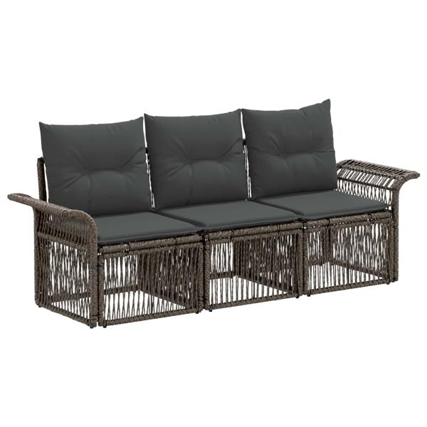 Gartensofa-set 3 stk. 3-Sitzer Grau Poly-Rattan