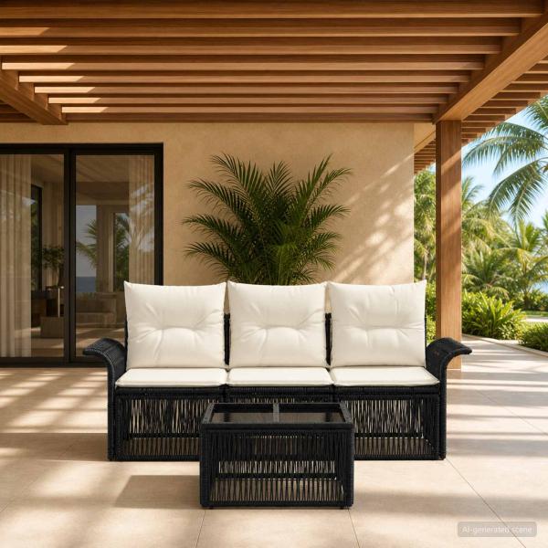 ARDEBO.de - Gartensofa-set 4 stk. Schwarz Poly-Rattan