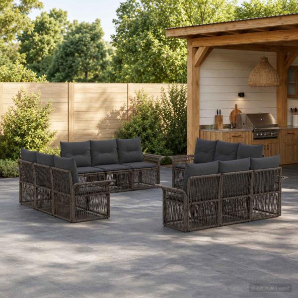 ARDEBO.de - Gartensofa-set 12 Stk. Grau Poly-Rattan