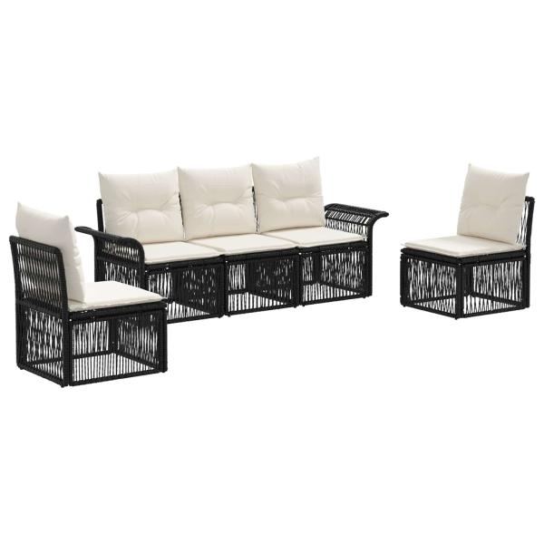 Gartensofa-set 5 stk. Schwarz Poly-Rattan