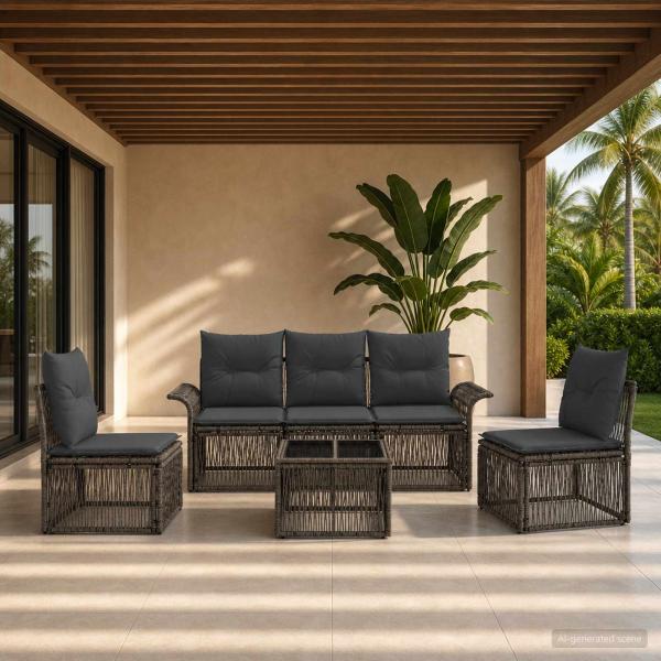 ARDEBO.de - Gartensofa-set 6 stk. Grau Poly-Rattan