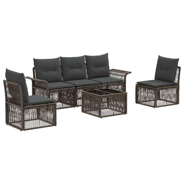 Gartensofa-set 6 stk. Grau Poly-Rattan