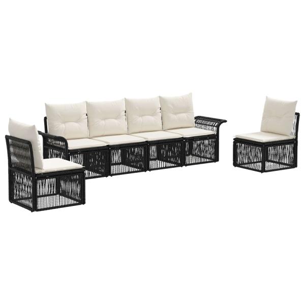 Gartensofa-set 6 stk. Schwarz Poly-Rattan