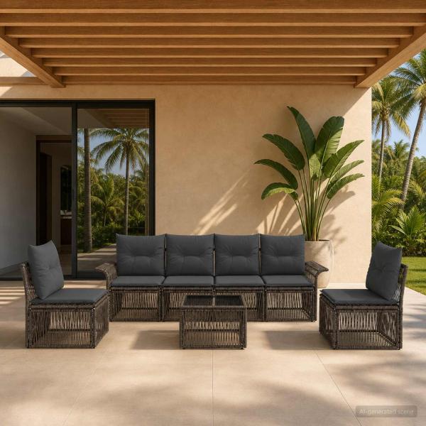 ARDEBO.de - Gartensofa-set 7 stk. Grau Poly-Rattan