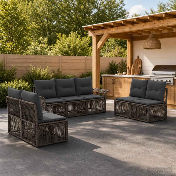 ARDEBO.de - Gartensofa-set 7 stk. Grau Poly-Rattan