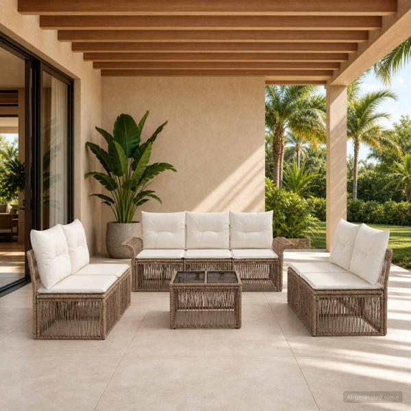 ARDEBO.de - Gartensofa-set 8 Stk. Beige Poly-Rattan