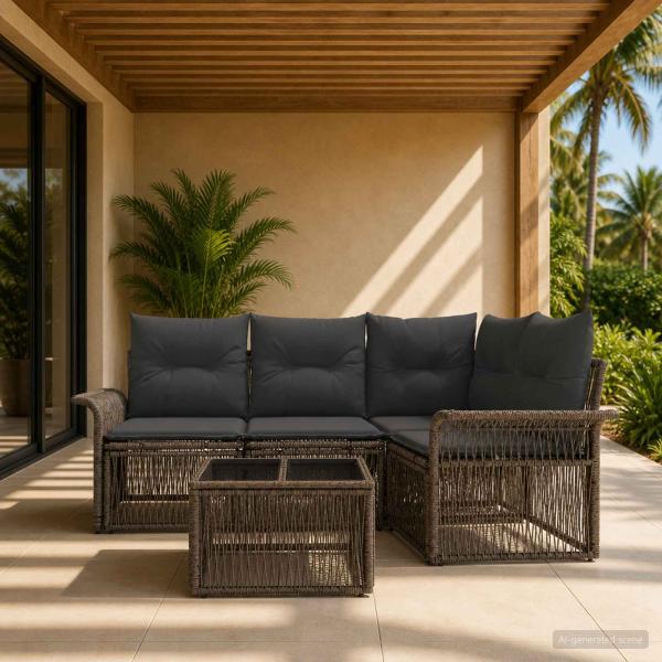 ARDEBO.de - Gartensofa-set 5 stk. Grau Poly-Rattan