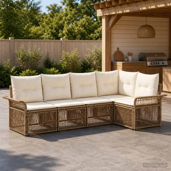 ARDEBO.de - Gartensofa-set 5 stk. Beige Poly-Rattan