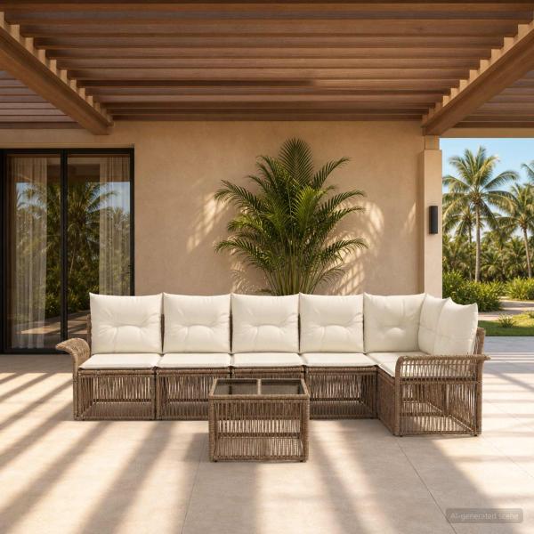 ARDEBO.de - Gartensofa-set 7 Stk. Beige Poly-Rattan