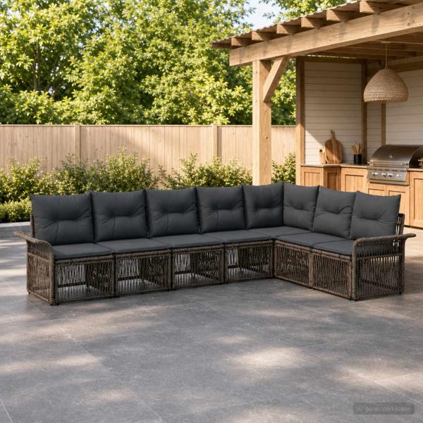ARDEBO.de - Gartensofa-set 7 stk. Grau Poly-Rattan