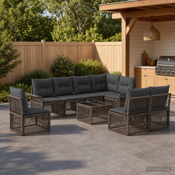 ARDEBO.de - Gartensofa-set 9 Stk. Grau Poly-Rattan
