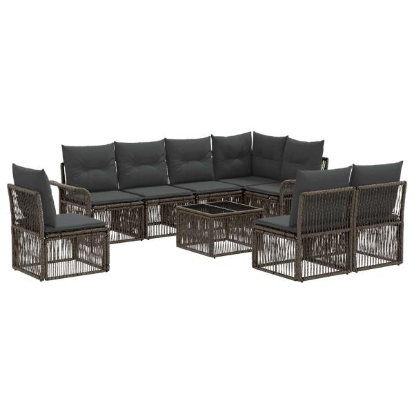 Gartensofa-set 9 Stk. Grau Poly-Rattan