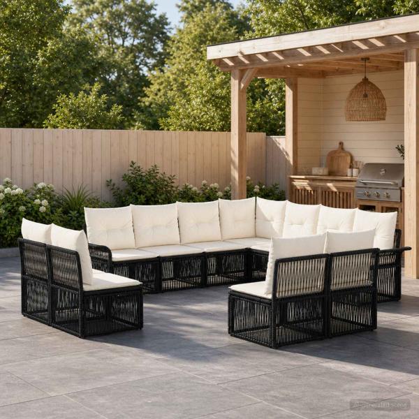 ARDEBO.de - Gartensofa-set 11 Stk. Schwarz Poly-Rattan
