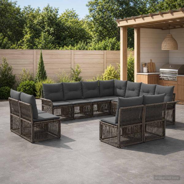ARDEBO.de - Gartensofa-set 11 stk. Grau Poly-Rattan