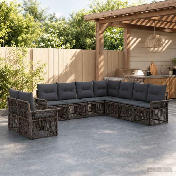 ARDEBO.de - Gartensofa-set 9 stk. Grau Poly-Rattan