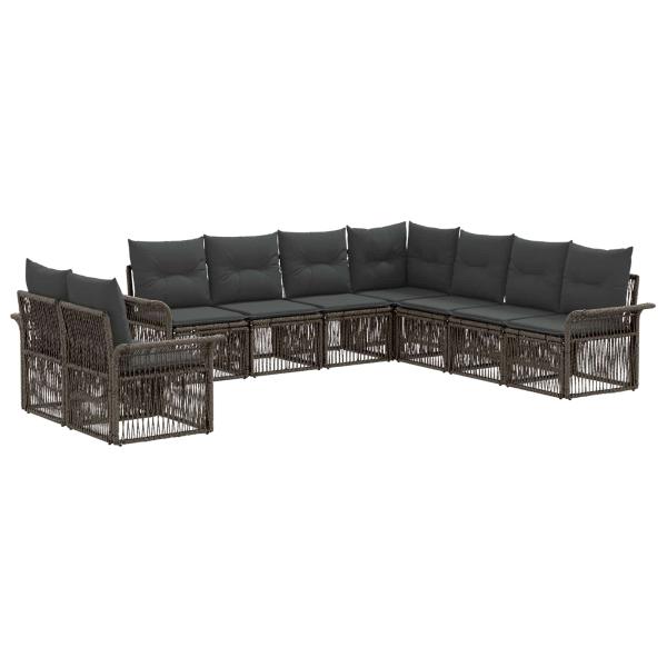 Gartensofa-set 9 stk. Grau Poly-Rattan