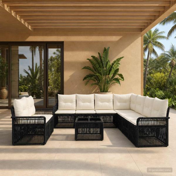 ARDEBO.de - Gartensofa-set 10 stk. Schwarz Poly-Rattan
