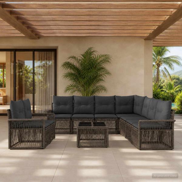 ARDEBO.de - Gartensofa-set 10 stk. Grau Poly-Rattan