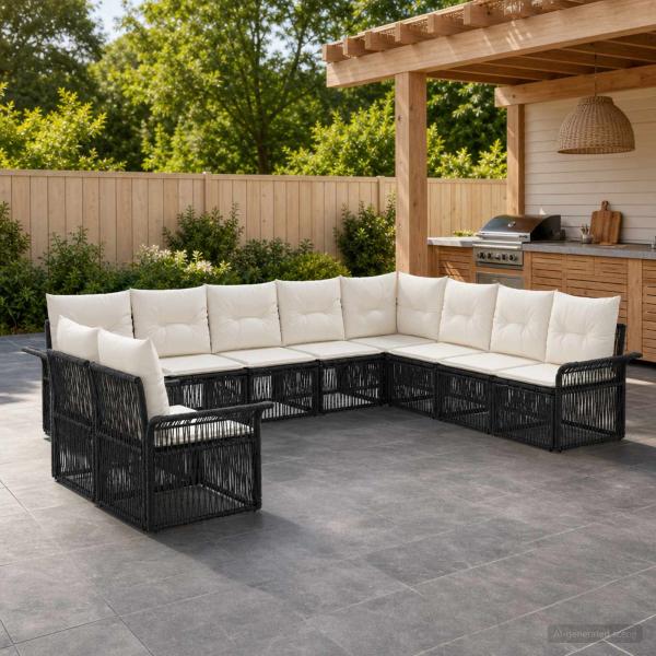 ARDEBO.de - Gartensofa-set 10 stk. Schwarz Poly-Rattan