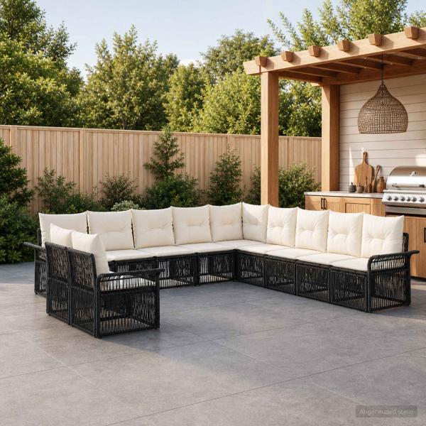 ARDEBO.de - Gartensofa-set 11 Stk. Schwarz Poly-Rattan