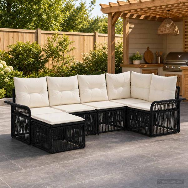 ARDEBO.de - Gartensofa-set 6 stk. Schwarz Poly-Rattan