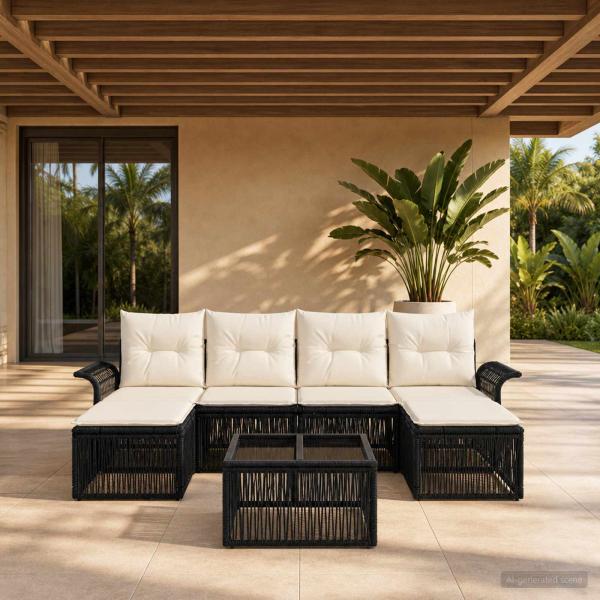 ARDEBO.de - Gartensofa-set 7 stk. Schwarz Poly-Rattan
