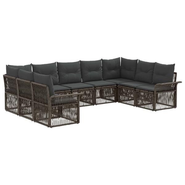 Gartensofa-set 9 stk. Grau Poly-Rattan