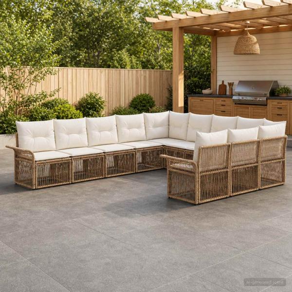 ARDEBO.de - Gartensofa-set 11 stk. Beige Poly-Rattan