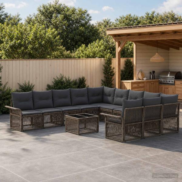 ARDEBO.de - Gartensofa-set 12 Stk. Grau Poly-Rattan