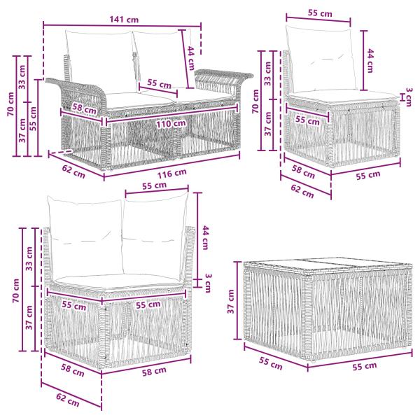Gartensofa-set 12 Stk. Grau Poly-Rattan