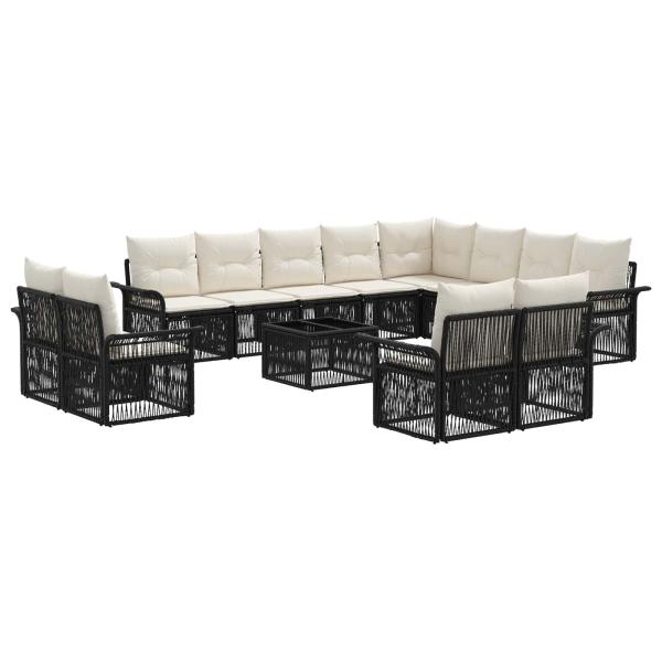 Gartensofa-set 13 stk. Schwarz und Cremeweiß Poly-Rattan