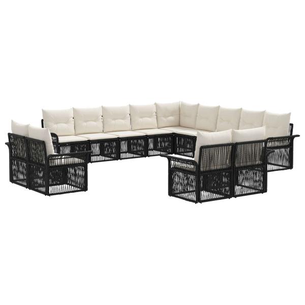 Gartensofa-set 13 stk. Schwarz und Cremeweiß Poly-Rattan