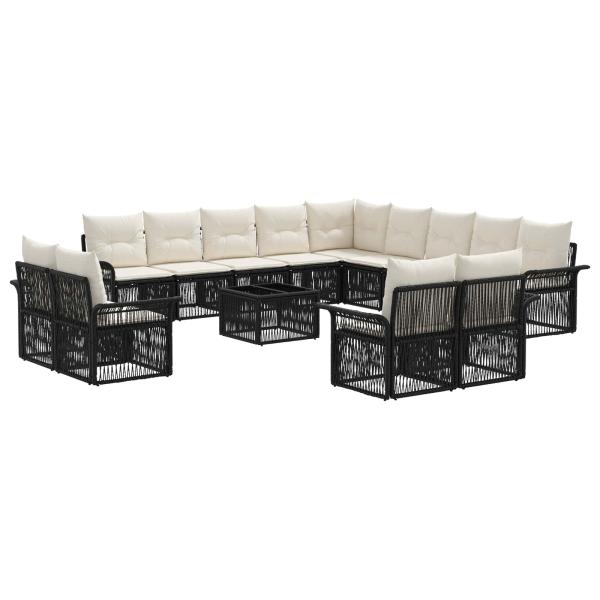 Gartensofa-set 14 stk. Schwarz und Cremeweiß Poly-Rattan