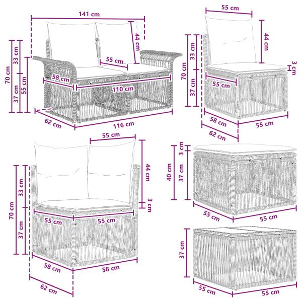 Gartensofa-set 10 Stk. Grau und Dunkelgrau Poly-Rattan