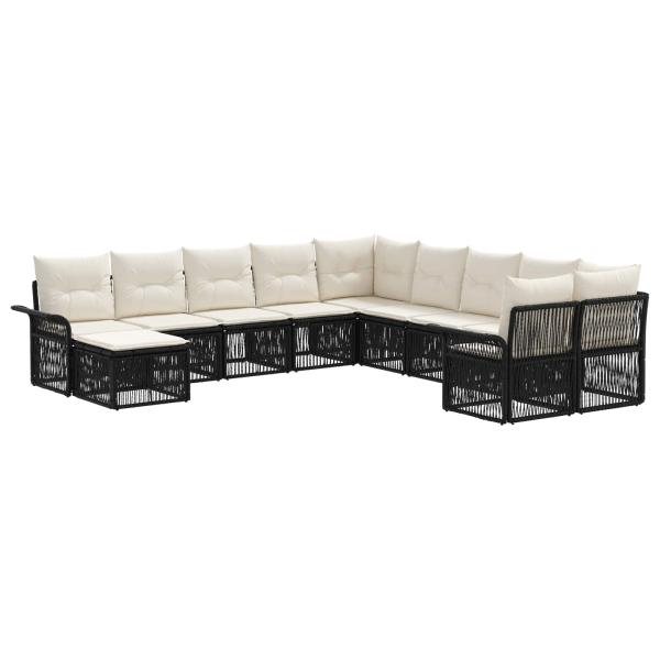 Gartensofa-set 11 Stk. Schwarz und Cremeweiß Poly-Rattan