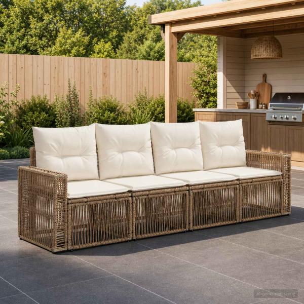 ARDEBO.de - Gartensofa-set 4 stk. Beige und Cremeweiß Poly-Rattan