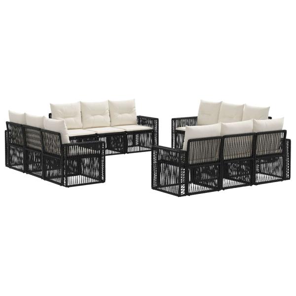 Gartensofa-set 12 Stk. Schwarz und Cremeweiß Poly-Rattan