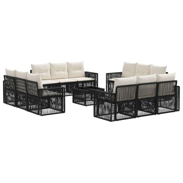Gartensofa-set 13 stk. Schwarz und Cremeweiß Poly-Rattan
