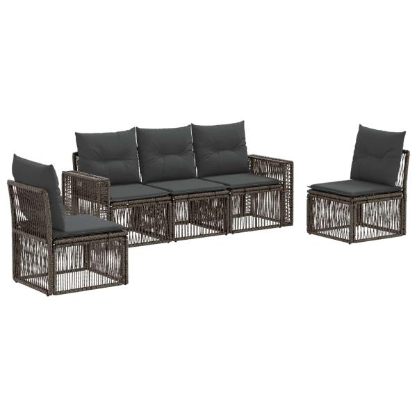 Gartensofa-set 5 stk. 5-Sitzer Grau und Dunkelgrau Poly-Rattan