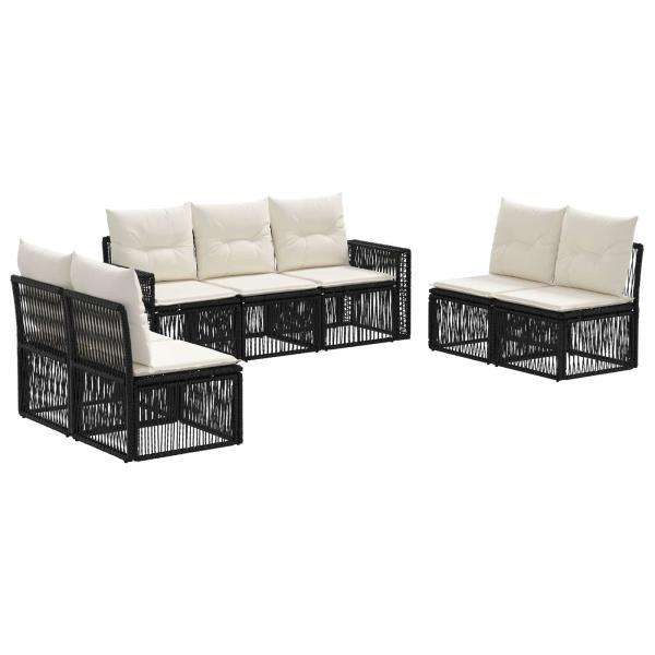 Gartensofa-set 7 stk. Schwarz und Cremeweiß Poly-Rattan