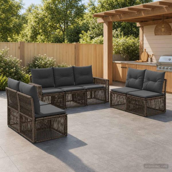 ARDEBO.de - Gartensofa-set 7 stk. Grau und Dunkelgrau Poly-Rattan