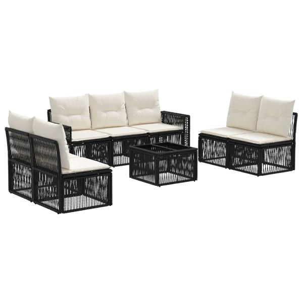 Gartensofa-set 8 stk. Schwarz und Cremeweiß Poly-Rattan