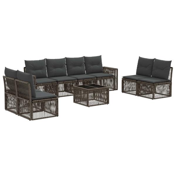 Gartensofa-set 9 Stk. Grau und Dunkelgrau Poly-Rattan