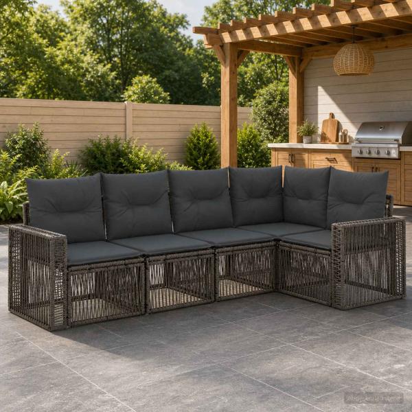 ARDEBO.de - Gartensofa-set 5 stk. 5-Sitzer Grau und Dunkelgrau Poly-Rattan