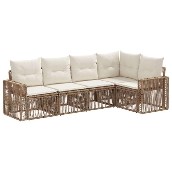 Gartensofa-set 5 stk. Beige und Cremeweiß Poly-Rattan
