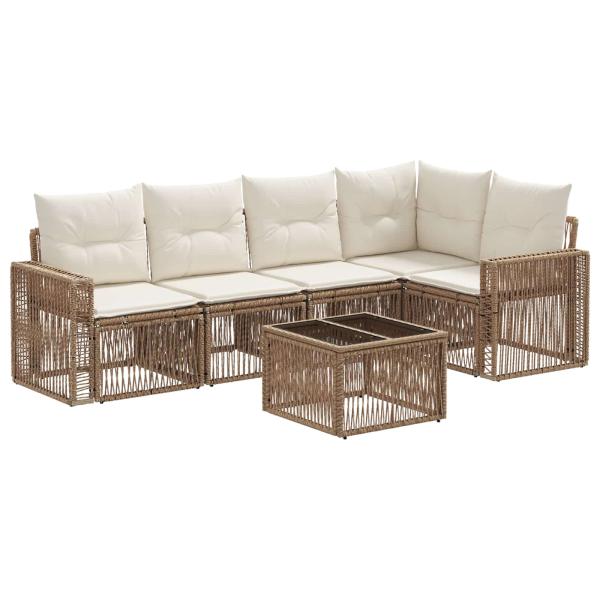 Gartensofa-set 6 Stk. Beige und Cremeweiß Poly-Rattan