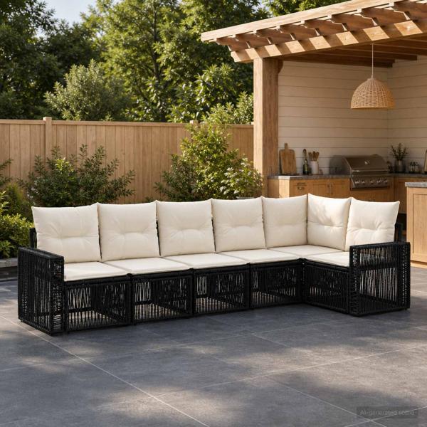 ARDEBO.de - Gartensofa-set 6 stk. Schwarz und Cremeweiß Poly-Rattan