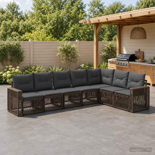ARDEBO.de - Gartensofa-set 7 stk. Grau und Dunkelgrau Poly-Rattan